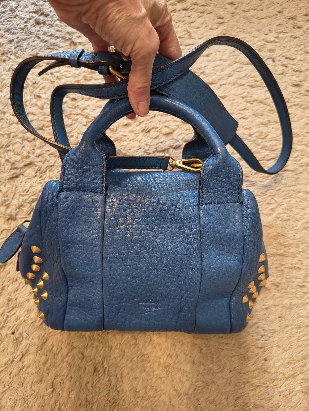 MCM Blue Keana Rockstud Satchel 2 Way Bag